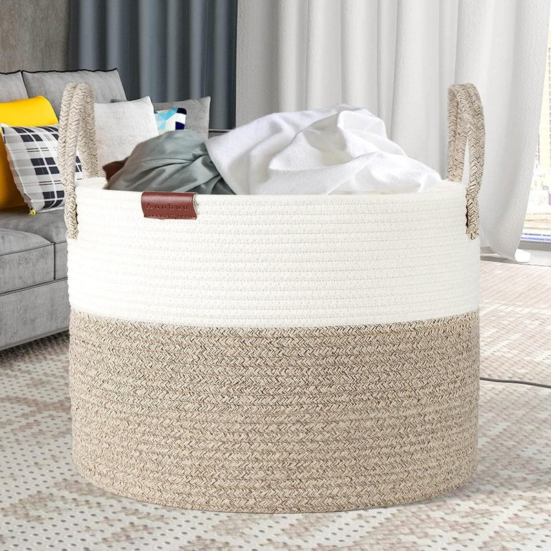 Laundry Basket Cotton Rope Woven Storage Hamper Toy Organiser Neutral 42 X 38 Cm Unbranded