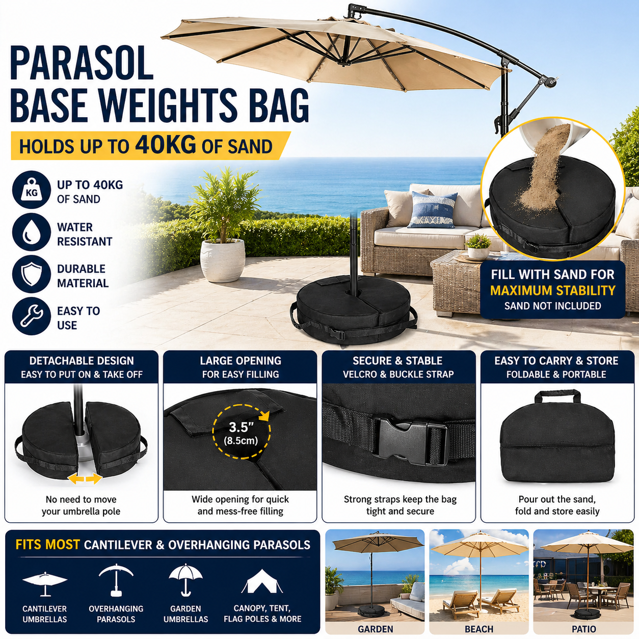Parasol Base Weight Bag Heavy Duty Sand Fill Patio Umbrella Stand Stabiliser Unbranded