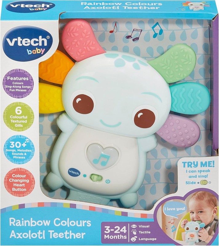 Baby Teether Sensory Toy Lights Melodies Axolotl Silicone Textured Infant Fun VTech