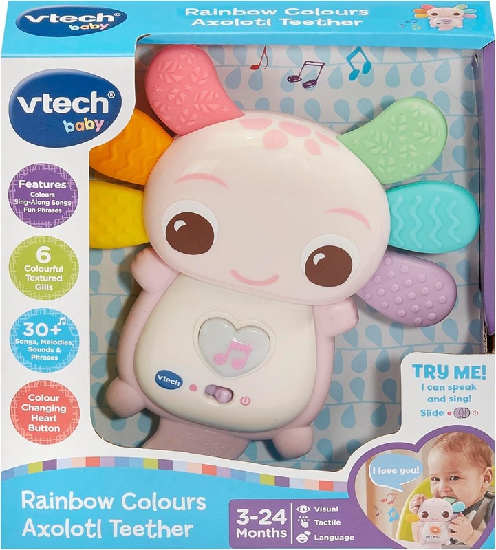 Baby Teether Sensory Toy Pink Axolotl Lights Melodies Silicone Textured Infant VTech