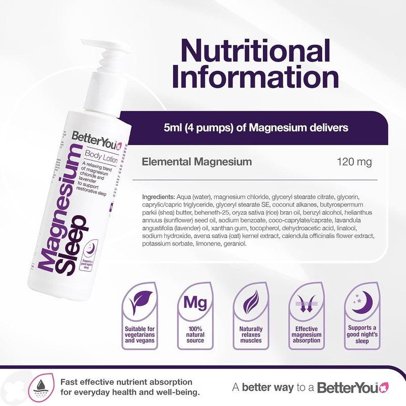 BetterYou Magnesium Sleep Lotion Relaxation Muscle Calm Lavender Chamomile BetterYou