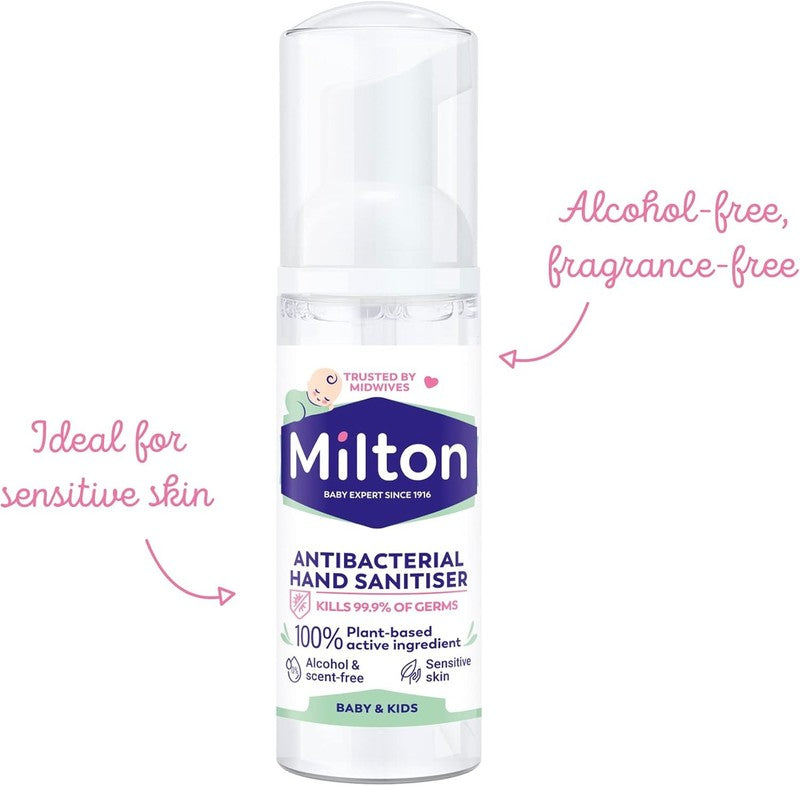 Milton Hand Sanitiser Mousse Alcohol Free Antibacterial Travel Foam Sensitive - Deal For Any Occasion