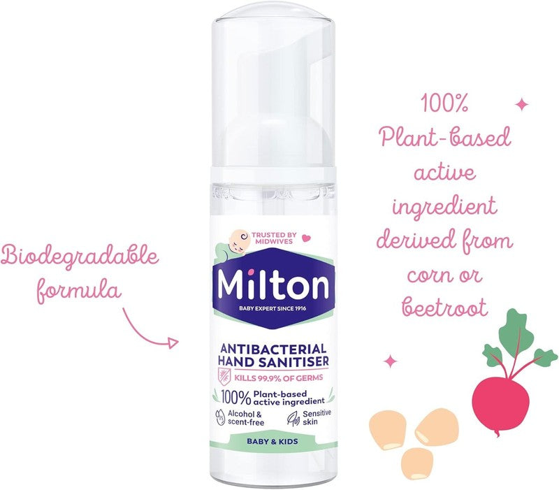 Milton Hand Sanitiser Mousse Alcohol Free Antibacterial Travel Foam Sensitive - Deal For Any Occasion