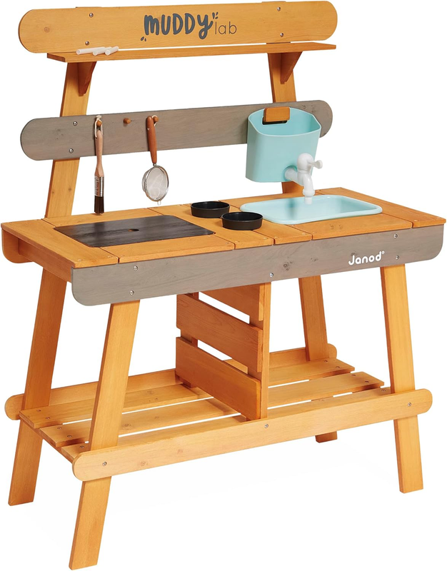 Janod Mud Kitchen Outdoor Wooden Kids Play Set Garden Toy FSC Accessories Lab janod
