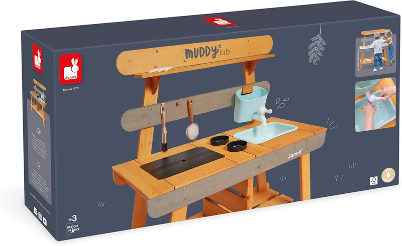 Janod Mud Kitchen Outdoor Wooden Kids Play Set Garden Toy FSC Accessories Lab janod