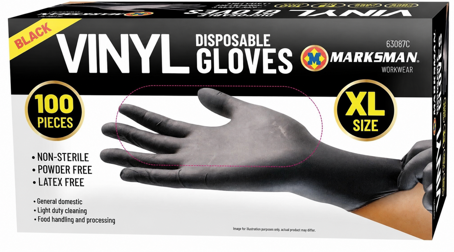 Black Disposable Gloves Powder Latex Vinyl Free Medical Work Tattoo XL Marksman