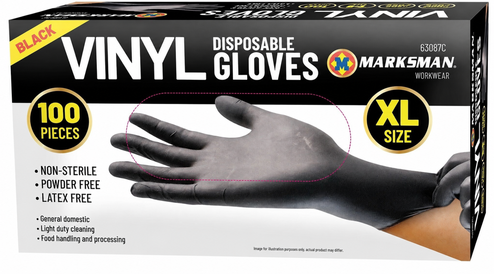 Black Disposable Gloves Powder Latex Vinyl Free Medical Work Tattoo XL Marksman