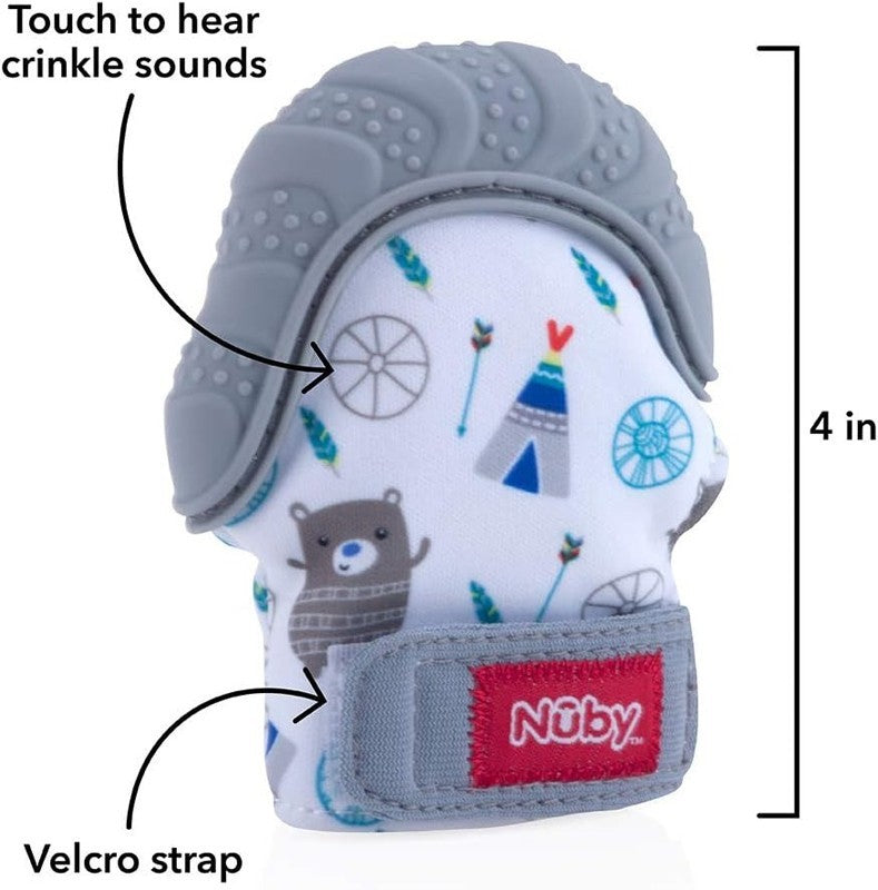 Nuby Baby Teething Mitt Glove Soothing Silicone Teether Crinkle Mitt 3M+ Nuby