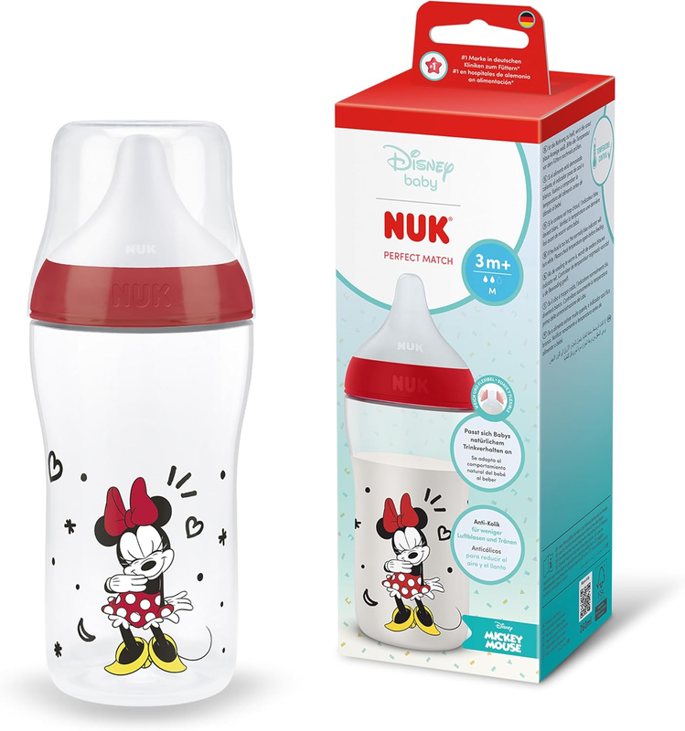NUK Minnie Mouse Baby Bottle Anti Colic 260ml Temperature Control Silicone NUK