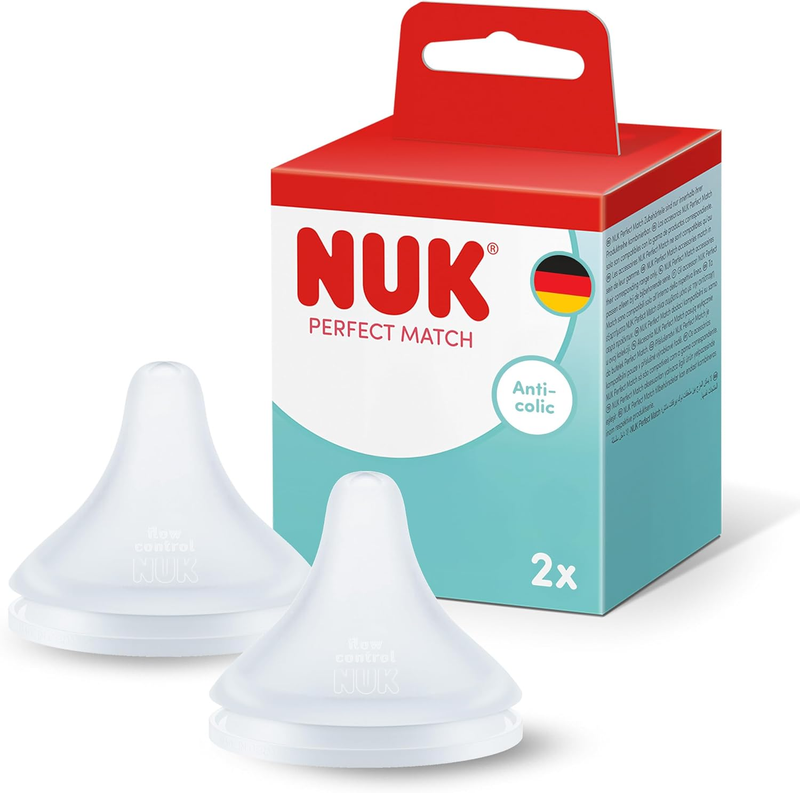 NUK Silicone Anti Colic Flow Control Baby Bottle Teats 6+ Months 2 Pack Feed NUK