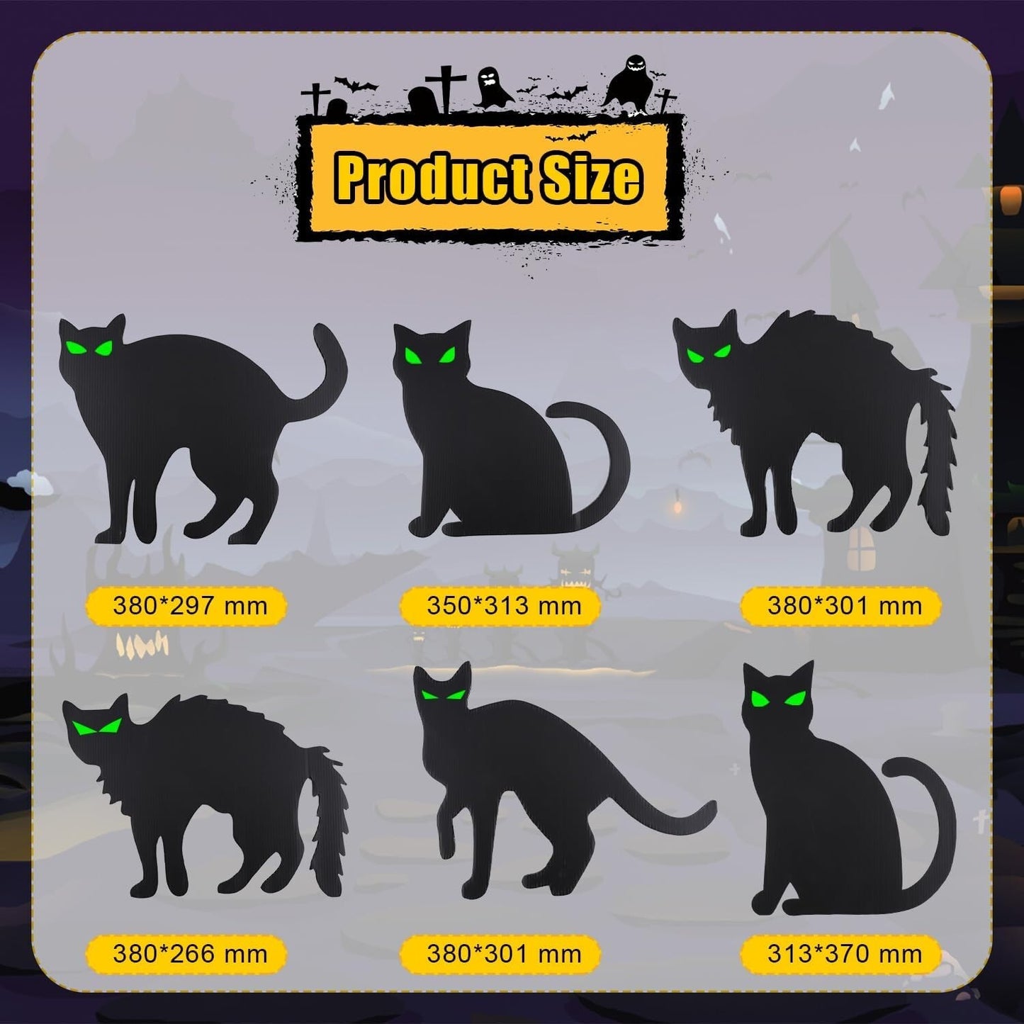 Black Cat Yard Signs Garden Stakes Reflective Eyes Decor Guard 6Pc Set Unbranded