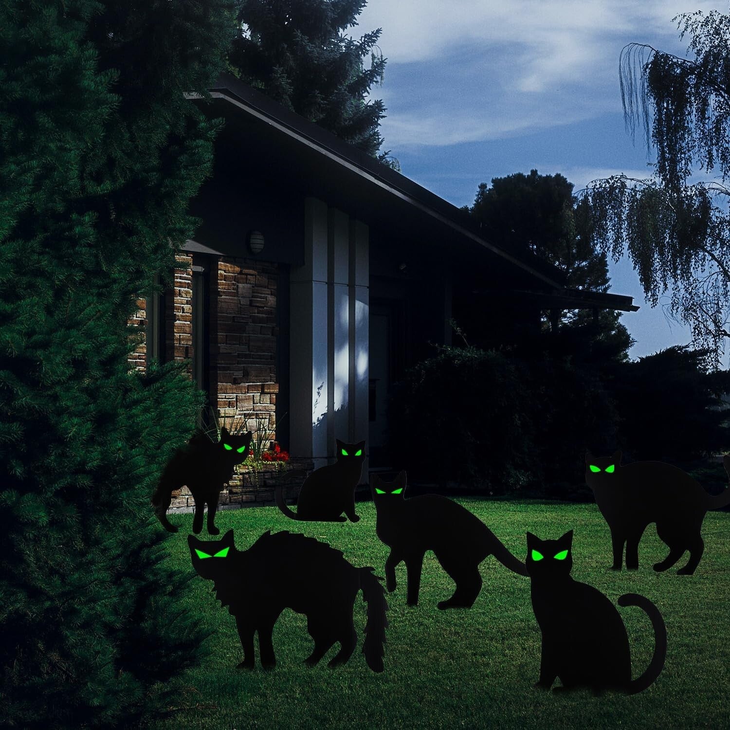 Black Cat Yard Signs Garden Stakes Reflective Eyes Decor Guard 6Pc Set Unbranded