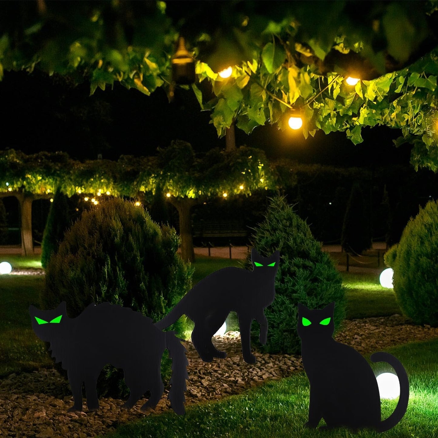 Black Cat Yard Signs Garden Stakes Reflective Eyes Decor Guard 6Pc Set Unbranded