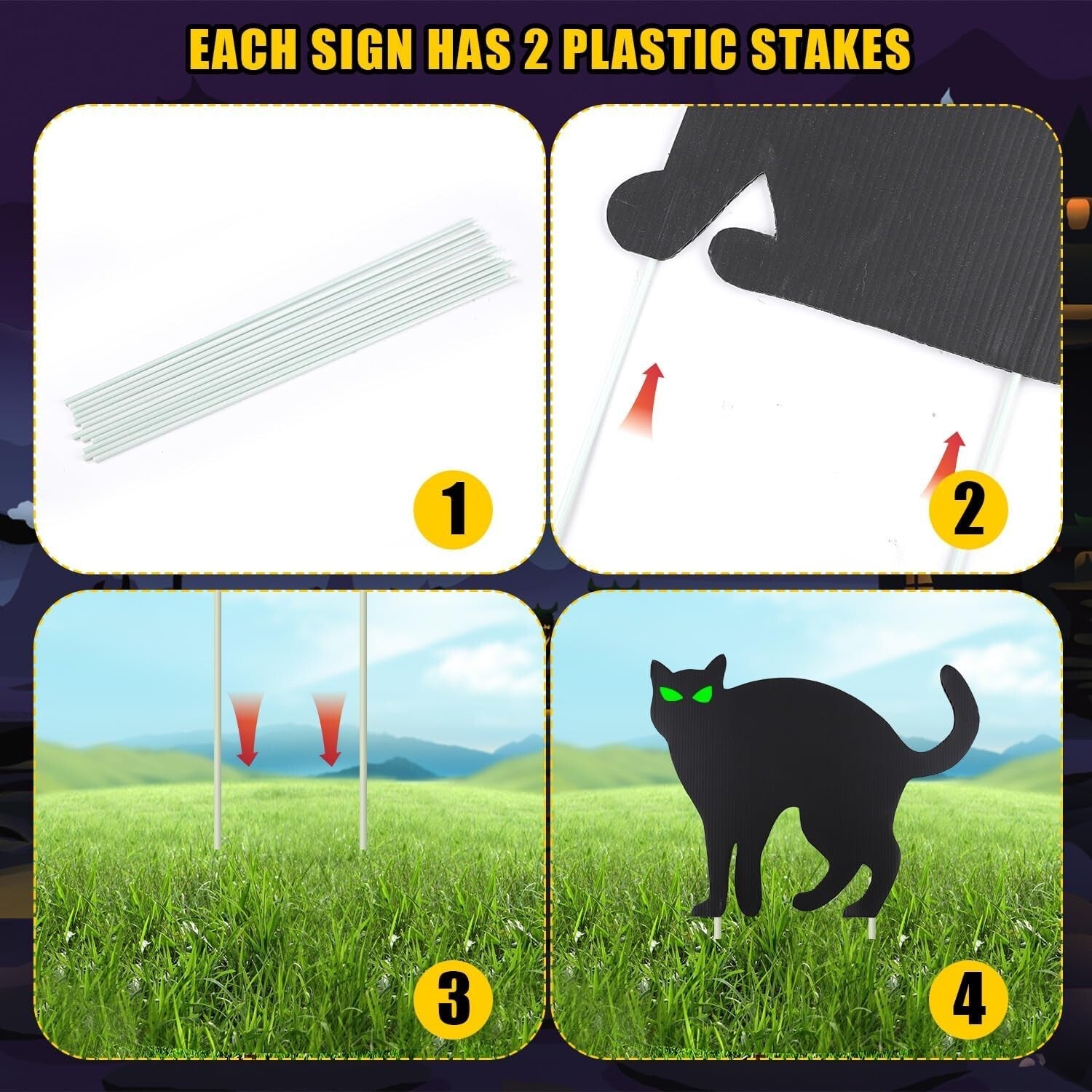 Black Cat Yard Signs Garden Stakes Reflective Eyes Decor Guard 6Pc Set Unbranded