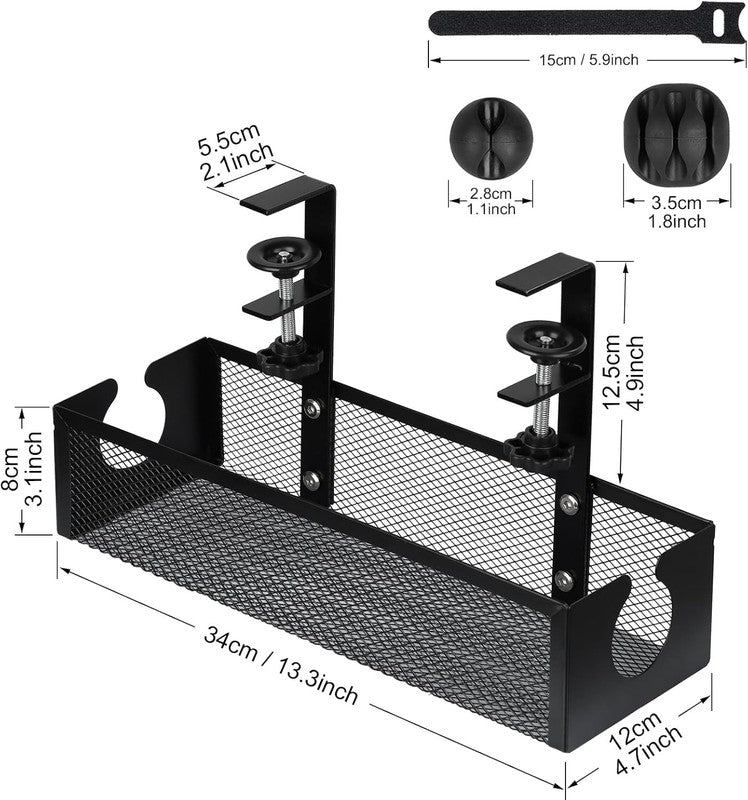 Under Desk Cable Tray No Drill Wire Organizer Clamp Mount Metal Management Rack Unbranded