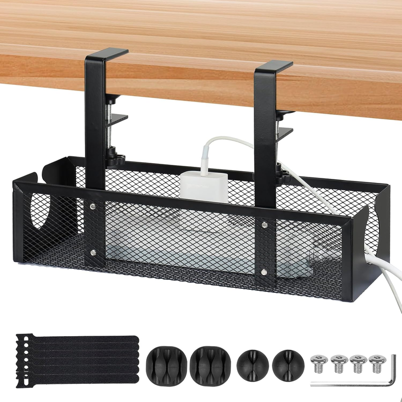 Under Desk Cable Tray No Drill Wire Organizer Clamp Mount Metal Management Rack Unbranded