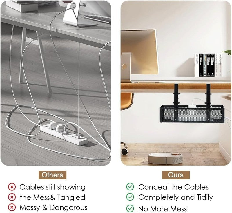 Under Desk Cable Tray No Drill Wire Organizer Clamp Mount Metal Management Rack Unbranded