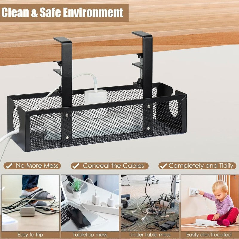 Under Desk Cable Tray No Drill Wire Organizer Clamp Mount Metal Management Rack Unbranded