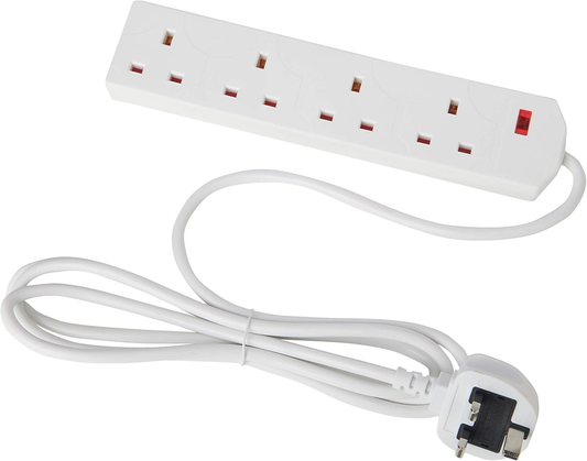 Elpine 4 Gang Extension Lead 2M White Mains Power Strip 13A Wall Mount BS1363A Elpine
