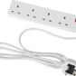 Elpine 4 Gang Extension Lead 2M White Mains Power Strip 13A Wall Mount BS1363A Elpine
