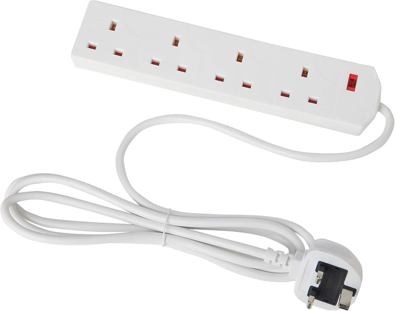 Elpine 4 Gang Extension Lead 2M White Mains Power Strip 13A Wall Mount BS1363A Elpine