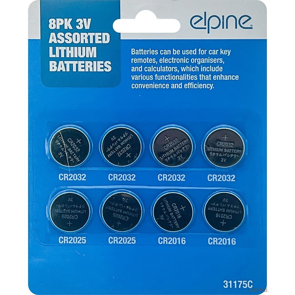 Alpine Lithium Batteries 8 Pack CR2032 CR2025 CR2016 3V Coin Cell Assorted Set Alpine