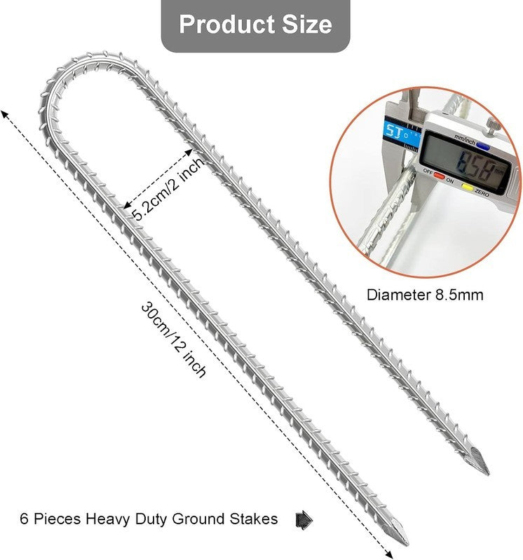 Heavy Duty Tent Pegs Metal 30Cm Rebar Ground Stakes Trampoline Anchor 6 Pack Unbranded