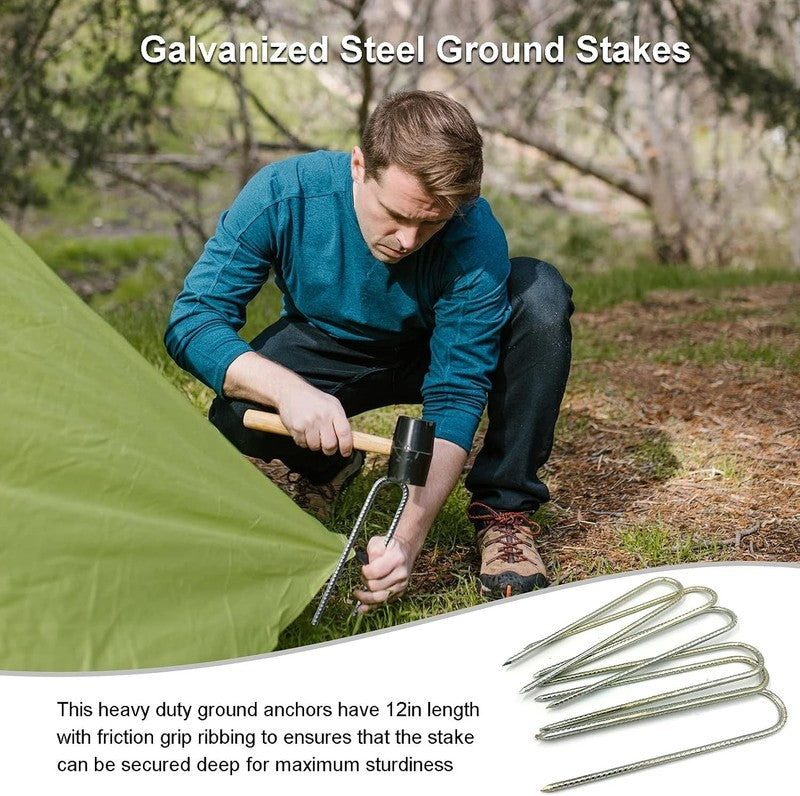 Heavy Duty Tent Pegs Metal 30Cm Rebar Ground Stakes Trampoline Anchor 6 Pack Unbranded