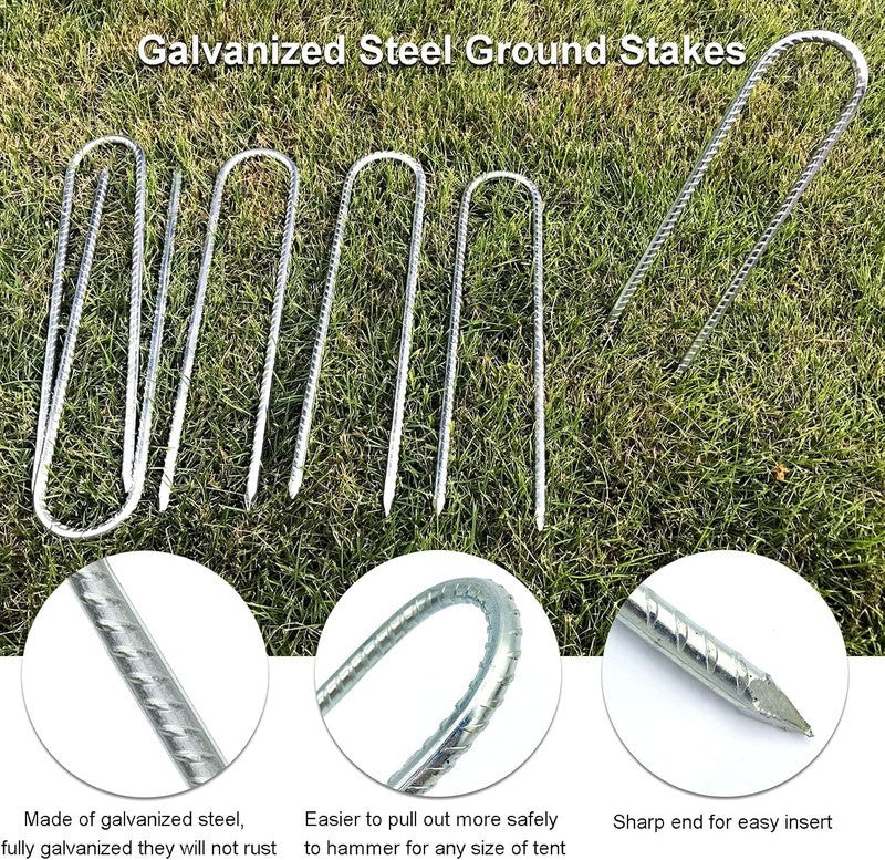 Heavy Duty Tent Pegs Metal 30Cm Rebar Ground Stakes Trampoline Anchor 6 Pack Unbranded