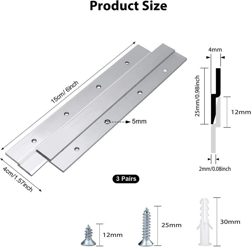 French Cleat Picture Hanger 15cm Aluminum Z Bar Wall Mount Brackets 3 Pairs Unbranded