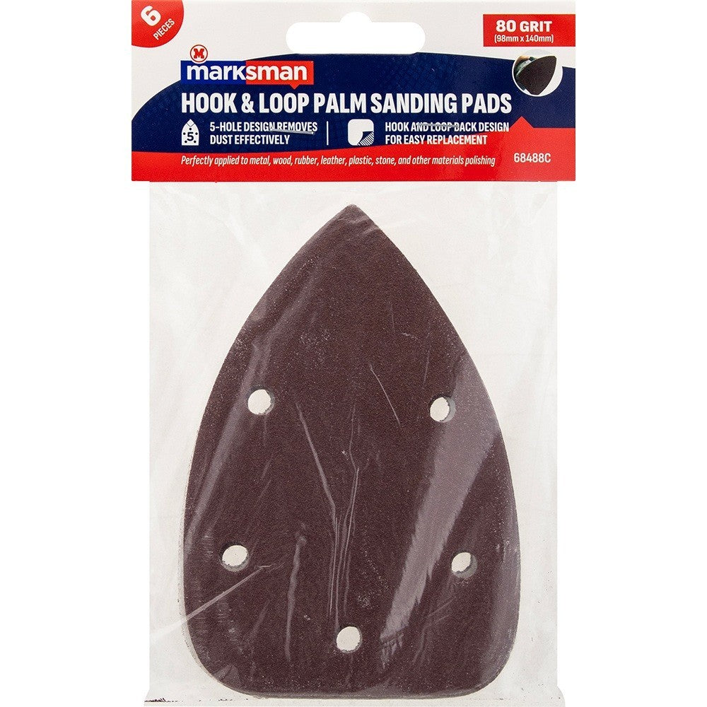 80 Grit Triangle Sanding Sheets 98X140mm Hook Loop Palm Sander Pads 6 Pack Unbranded