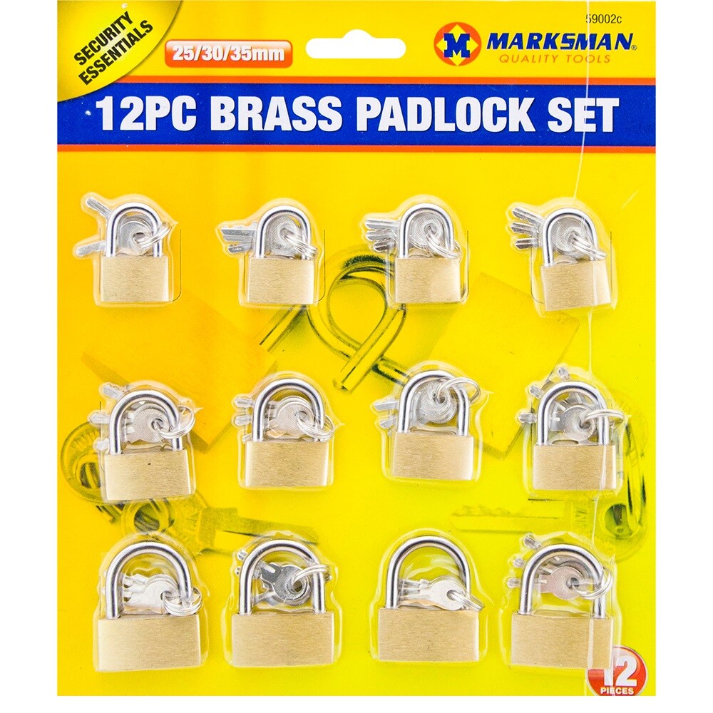 12Pc Security Padlock Marksman 20/30/35mm Strong Brass with 3 Keys Marksman