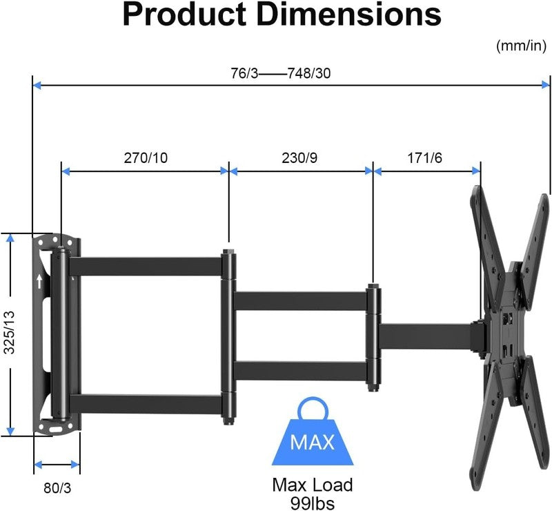 Corner TV Mount Long Arm Fit 23 To 60 Inch Full Motion Wall Bracket Unbranded