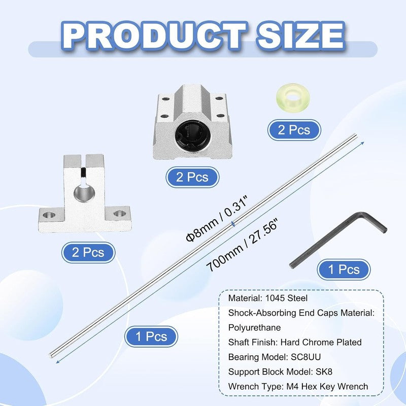 Linear Motion Shaft 8Mm X 700Mm Guide Rail Dawalight CNC 3D Printer Bearing Kit Does not apply
