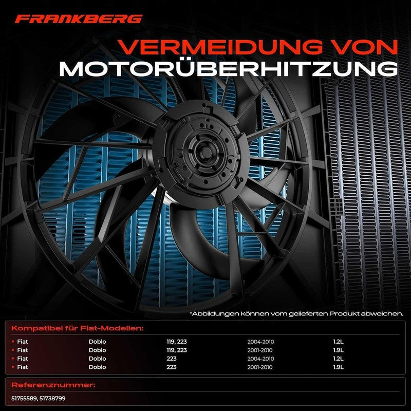 Radiator Cooling Fan Fit Fiat Doblo 223 1.2 1.9 Diesel 2001-2010 51738799 Unbranded