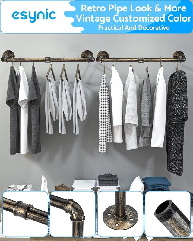 Clothes Rail Wall Mounted Rack Industrial Pipe Copper Heavy Duty Garment Hanger Unbranded
