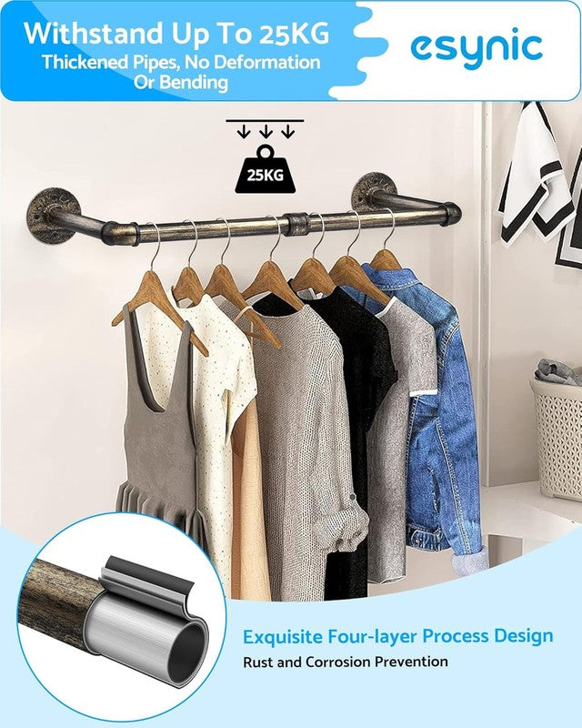 Clothes Rail Wall Mounted Rack Industrial Pipe Copper Heavy Duty Garment Hanger Unbranded