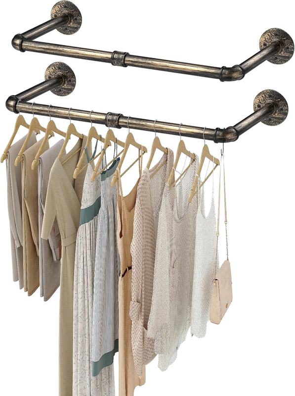 Clothes Rail Wall Mounted Rack Industrial Pipe Copper Heavy Duty Garment Hanger Unbranded