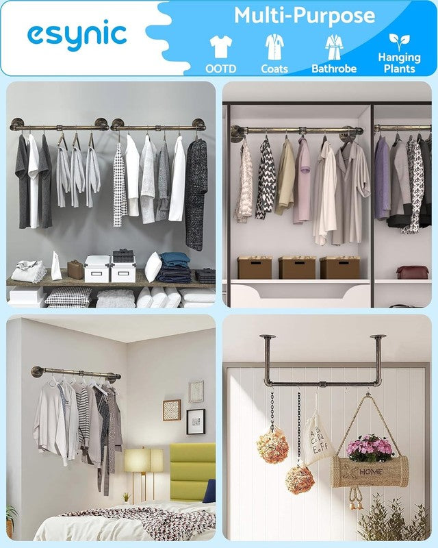 Clothes Rail Wall Mounted Rack Industrial Pipe Copper Heavy Duty Garment Hanger Unbranded