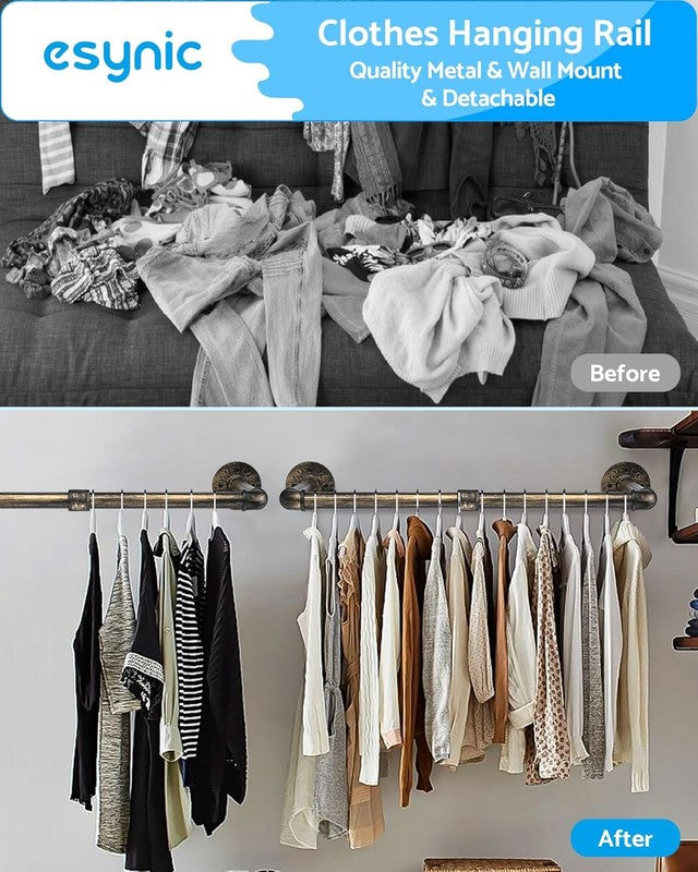 Clothes Rail Wall Mounted Rack Industrial Pipe Copper Heavy Duty Garment Hanger Unbranded