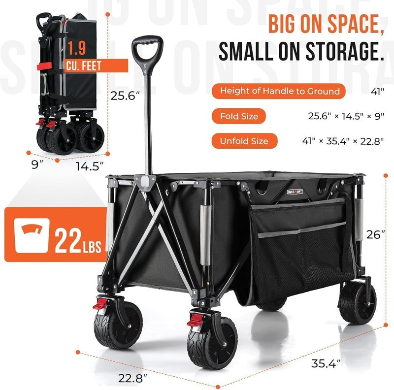 Overmont Heavy Duty Folding Camping Trolley Wagon 150Kg Beach Garden Cart Black Does not apply