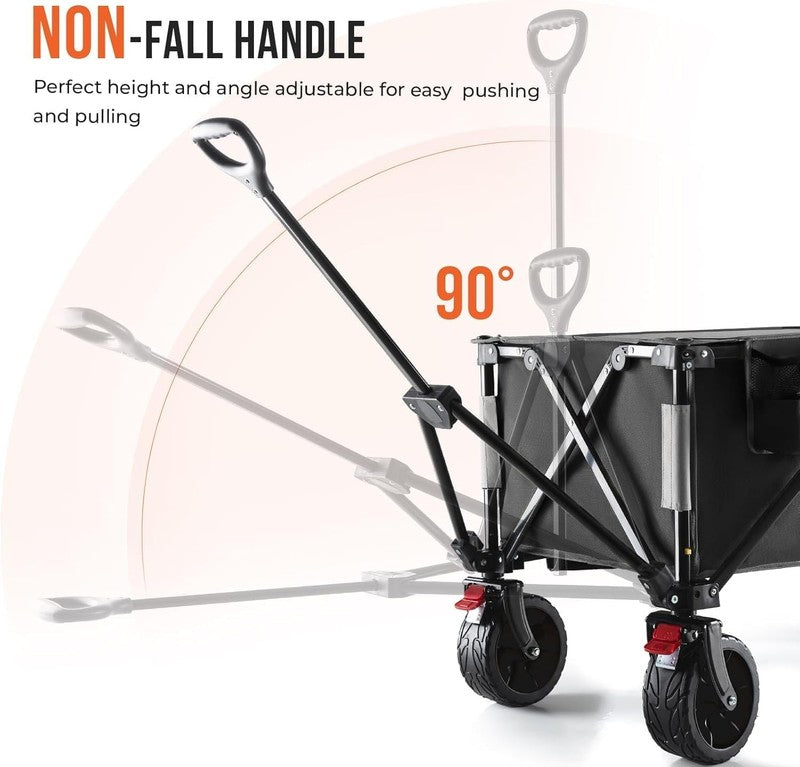 Overmont Heavy Duty Folding Camping Trolley Wagon 150Kg Beach Garden Cart Black Does not apply