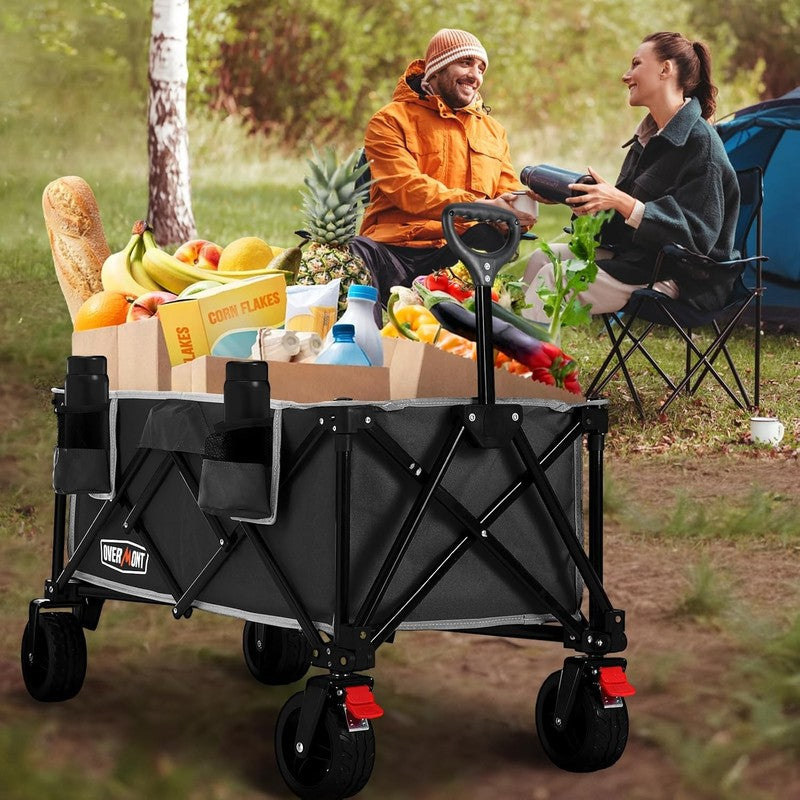 Overmont Heavy Duty Folding Camping Trolley Wagon 150Kg Beach Garden Cart Black Does not apply