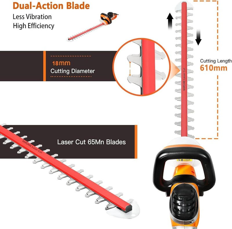 GARCARE Electric Hedge Trimmer Corded 24In Dual Action Laser Blade 4.8Amp 500W Unbranded