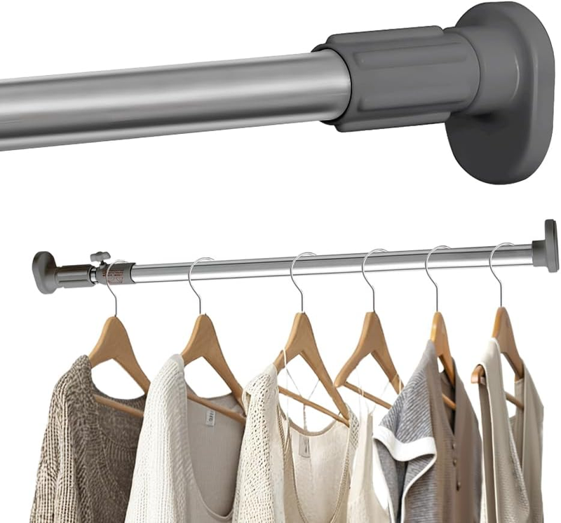 Extendable Curtain Rod No Drill Tension Rail Stainless Steel Grey 40-60Cm Pole Unbranded