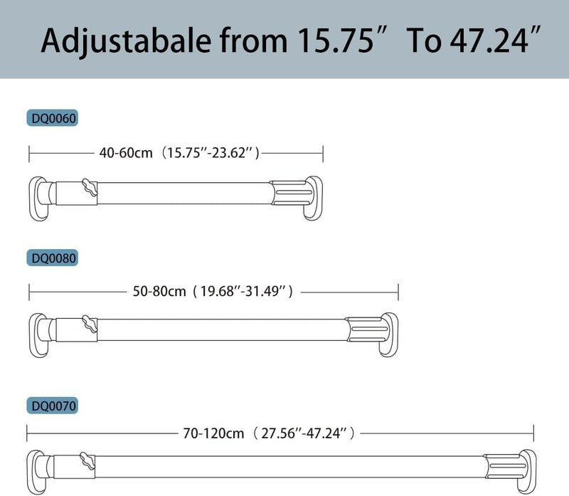 Extendable Curtain Rod No Drill Tension Rail Stainless Steel Grey 40-60Cm Pole Unbranded