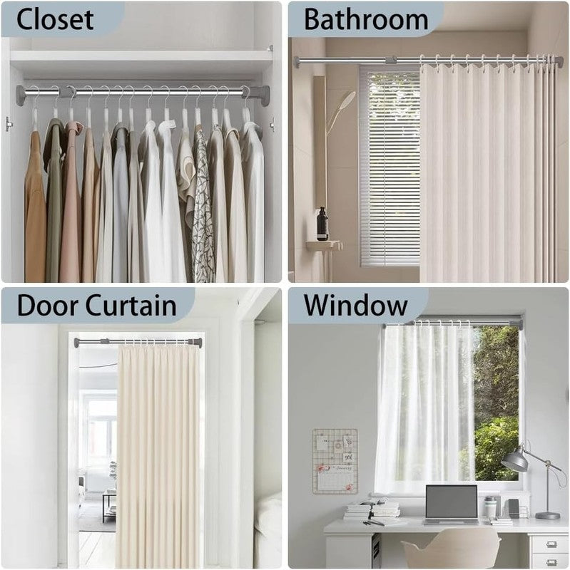 Extendable Curtain Rod No Drill Tension Rail Stainless Steel Grey 40-60Cm Pole Unbranded