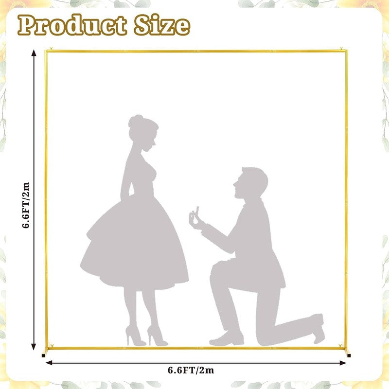 Square Balloon Arch Stand Gold Metal Wedding Backdrop Frame 6.6Ft Party Ceremony Unbranded