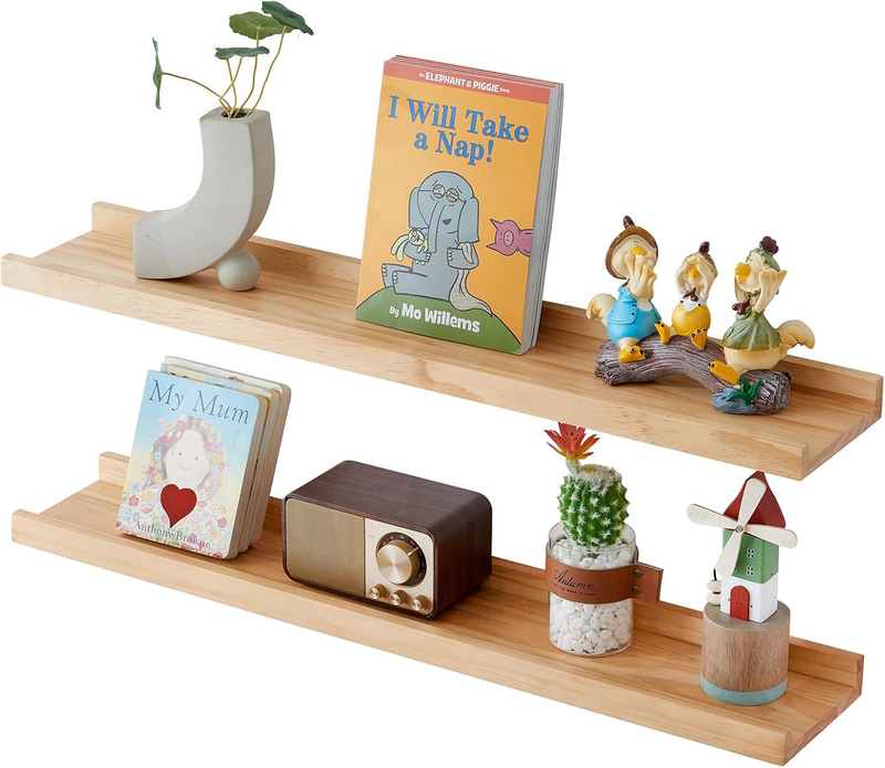 Solid Wood Floating Wall Shelf Picture Ledge Natural Display Storage 60Cm 2Pack Does not apply