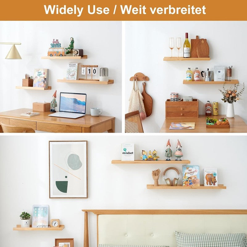 Solid Wood Floating Wall Shelf Picture Ledge Natural Display Storage 60Cm 2Pack Does not apply